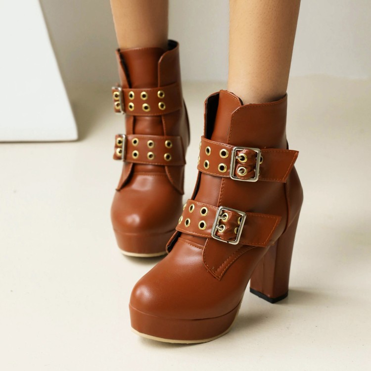 Punk High Heel Ankle Boots with Buckle and Platform