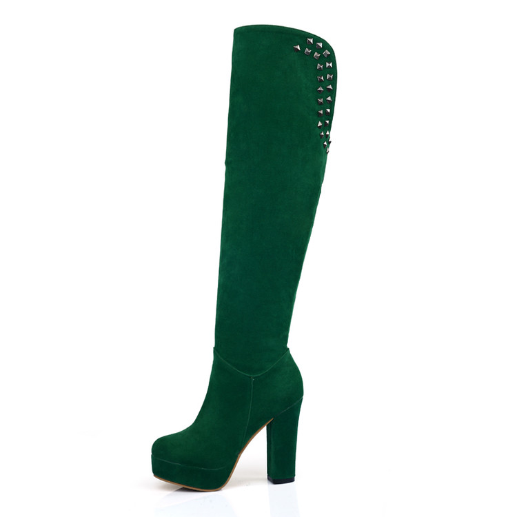 Riveted Round Toe Chunky Heel Side Zip Knight Boots
