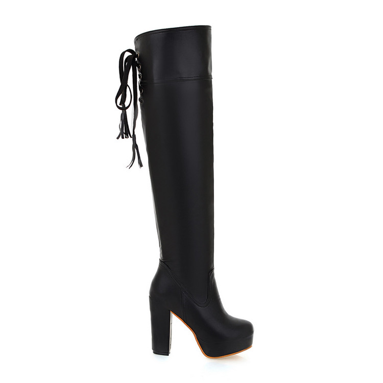 Sexy Round Toe Chunky Heel Platform Knee High Riding Boots