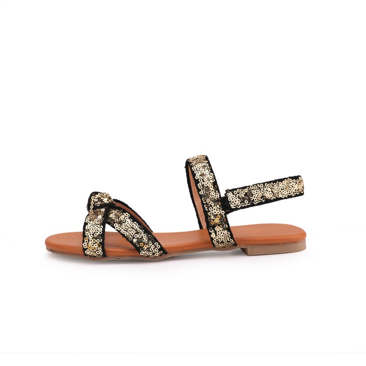 Sporty Open Toe Flat Sandals with Sequins - Image 4