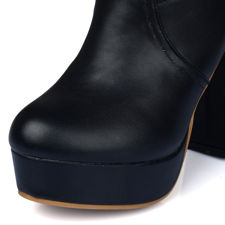 Women's Faux Leather Riding Boots with Chunky High Heel and Platform - Image 4