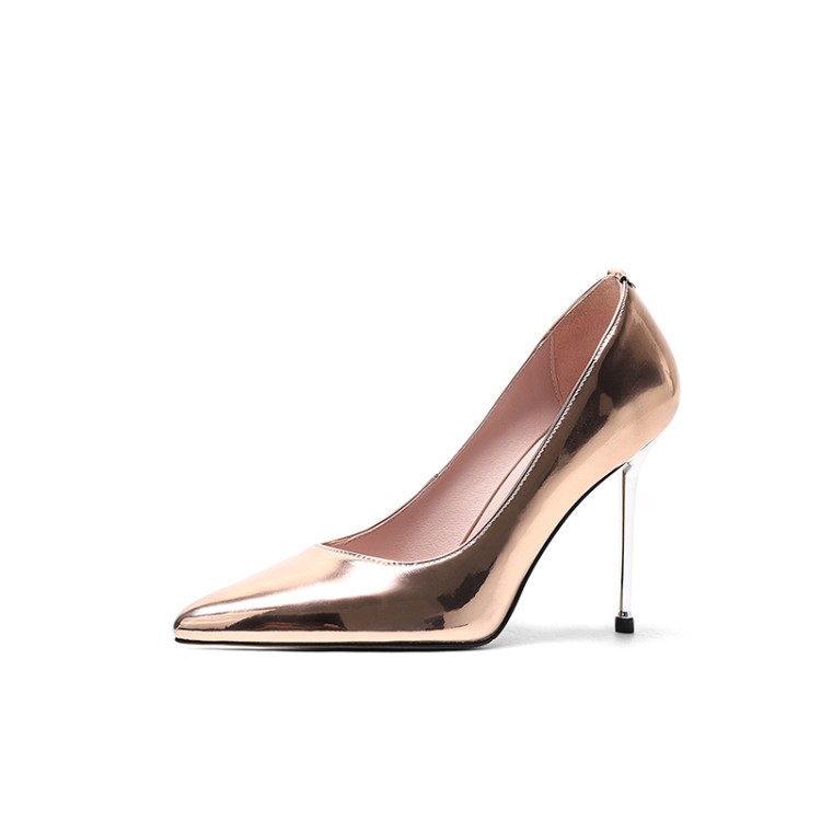 Women's High Heel Pointed Toe Slip-On Pumps - Gold Silver - Image 4