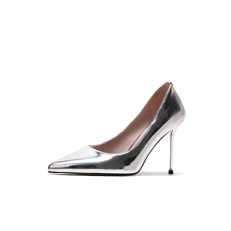 Women's High Heel Pointed Toe Slip-On Pumps - Gold Silver - Image 5