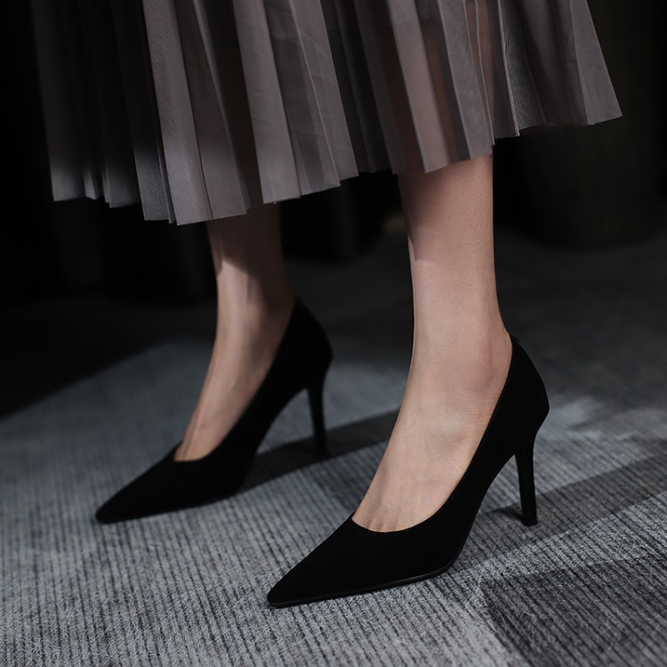 Women’s High Heel Pointed Toe Suede Sheepskin Slip-On Pumps