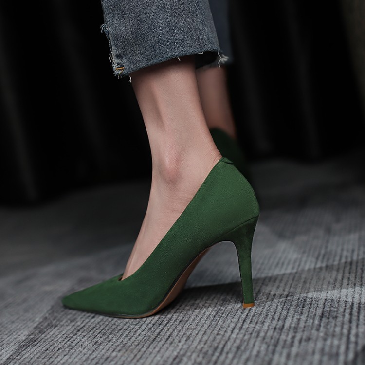Women's High Heel Pointed Toe Suede Sheepskin Slip-On Pumps - Image 2