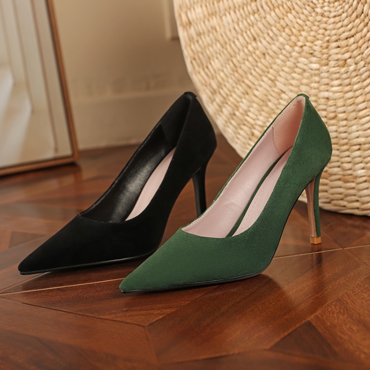 Women's High Heel Pointed Toe Suede Sheepskin Slip-On Pumps - Image 3