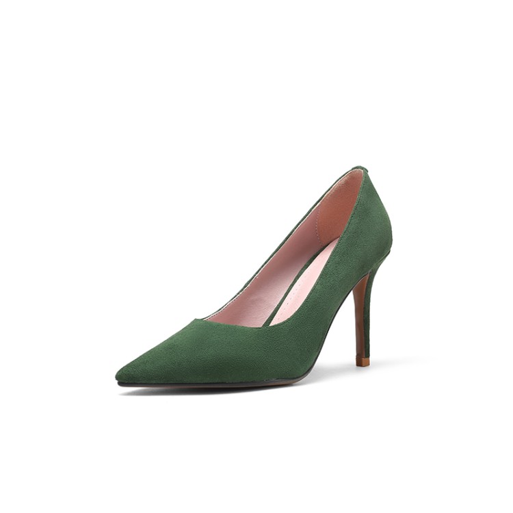 Women's High Heel Pointed Toe Suede Sheepskin Slip-On Pumps - Image 4