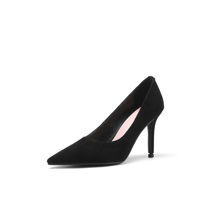 Women's High Heel Pointed Toe Suede Sheepskin Slip-On Pumps - Image 5