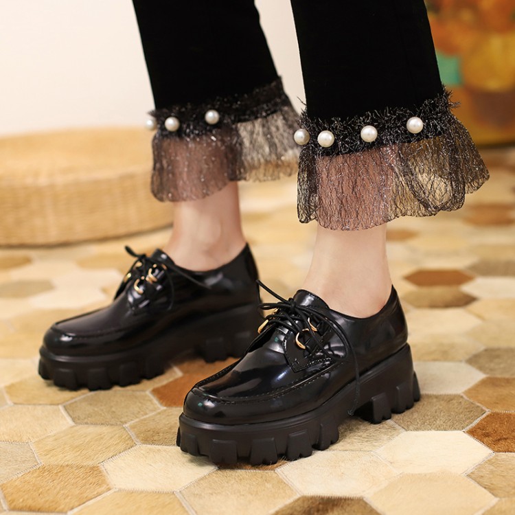 Women’s Platform Flat Shoes with Metal Cross Strap and Square Toe